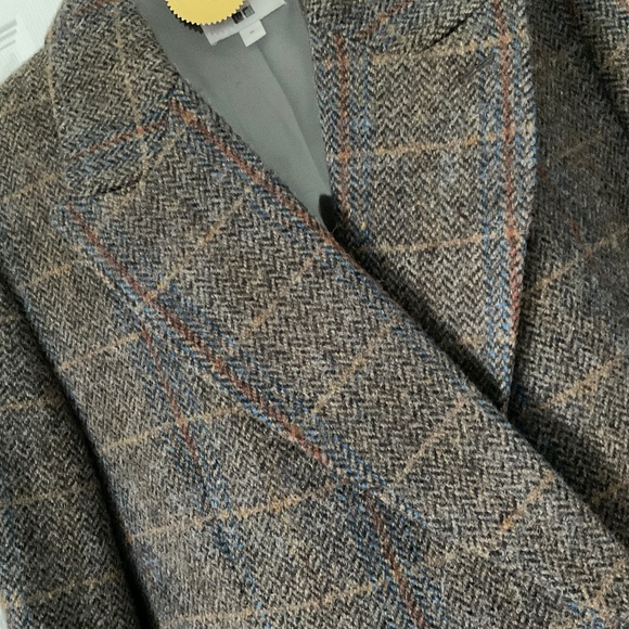 Uniqlo Double Breasted Long Coat Wool Blend Brown Herringbone w/ Check Size M - Picture 5 of 16